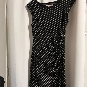 LOFT Black and White Geometric Midi Dress